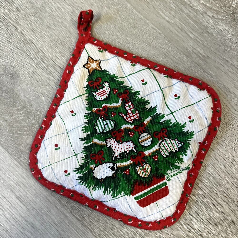Vintage Franco Quilted Christmas Tree Potholder Red Green